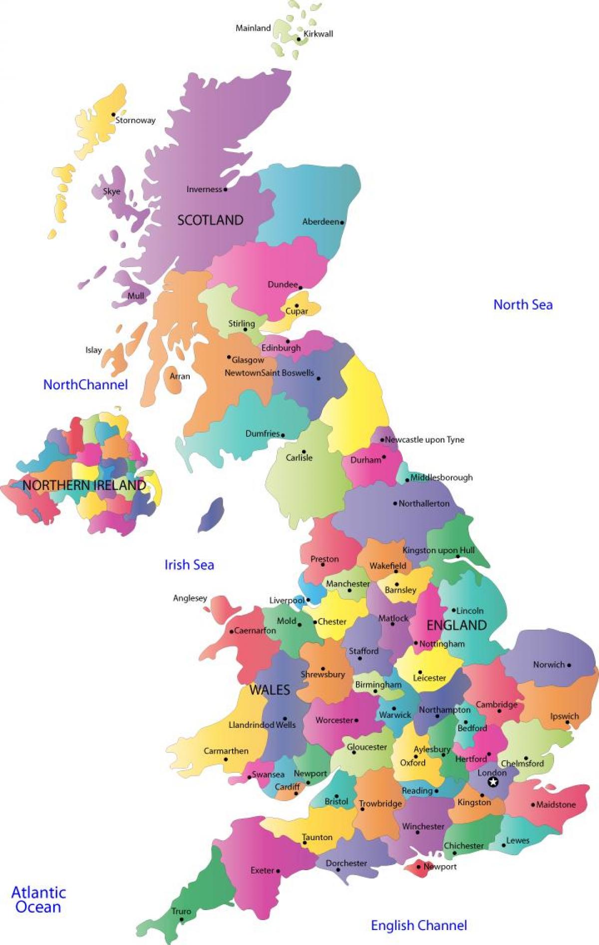Havet karta UK - Karta över STORBRITANNIEN, län och städer (Norra