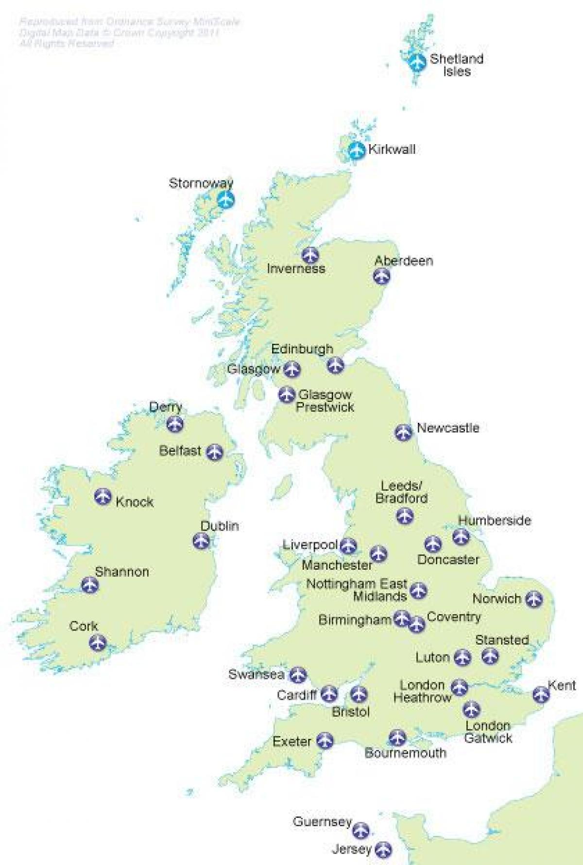 Karta BRITTISKA flygplatser platser - Tom karta över STORBRITANNIEN